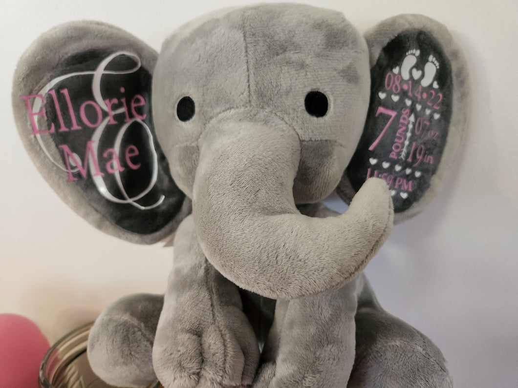 Customized Birth Announcement Stuffed Elephants